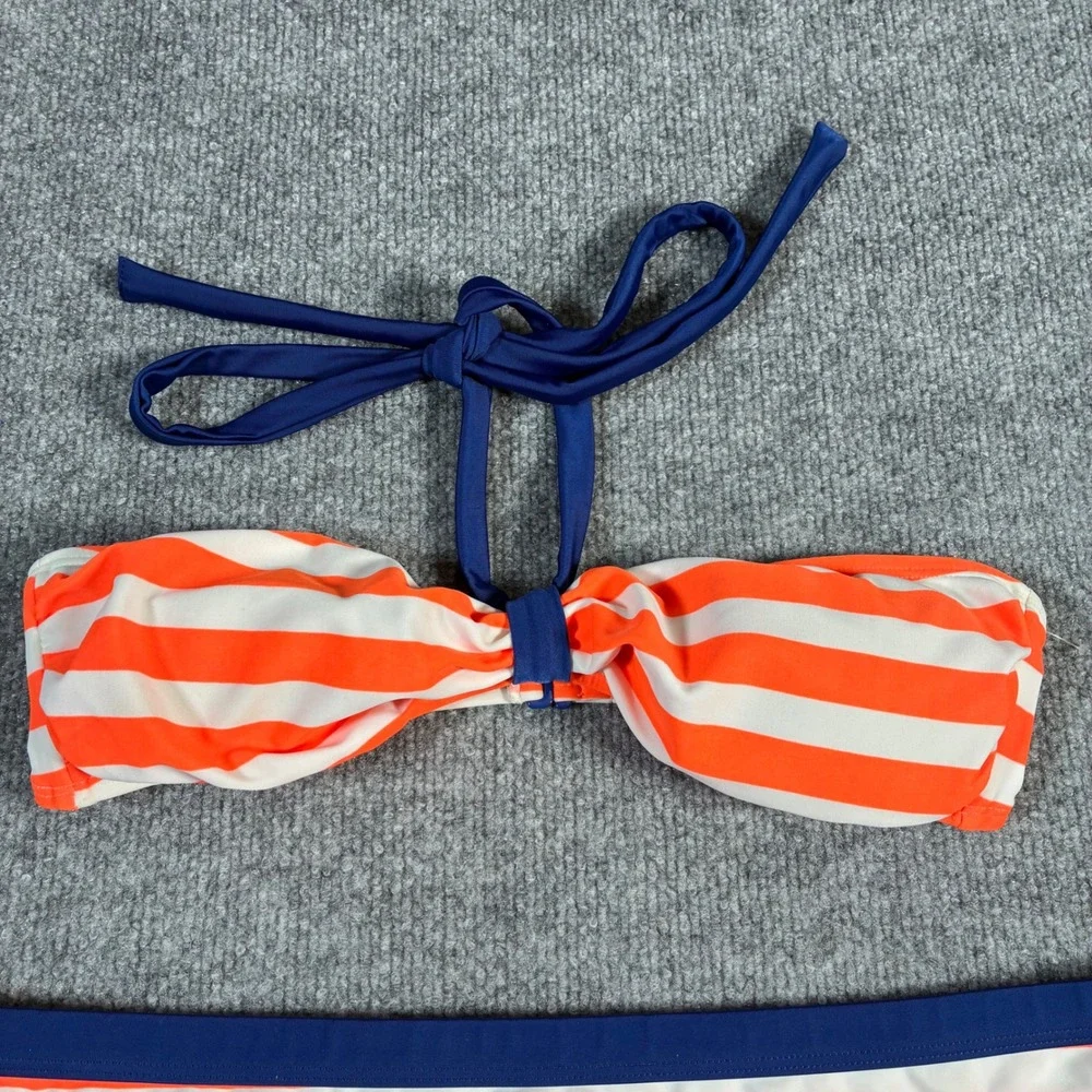Old‎ Navy Bikini Set Womens S Top/L Bottom Orange White Striped Halter Swim Suit